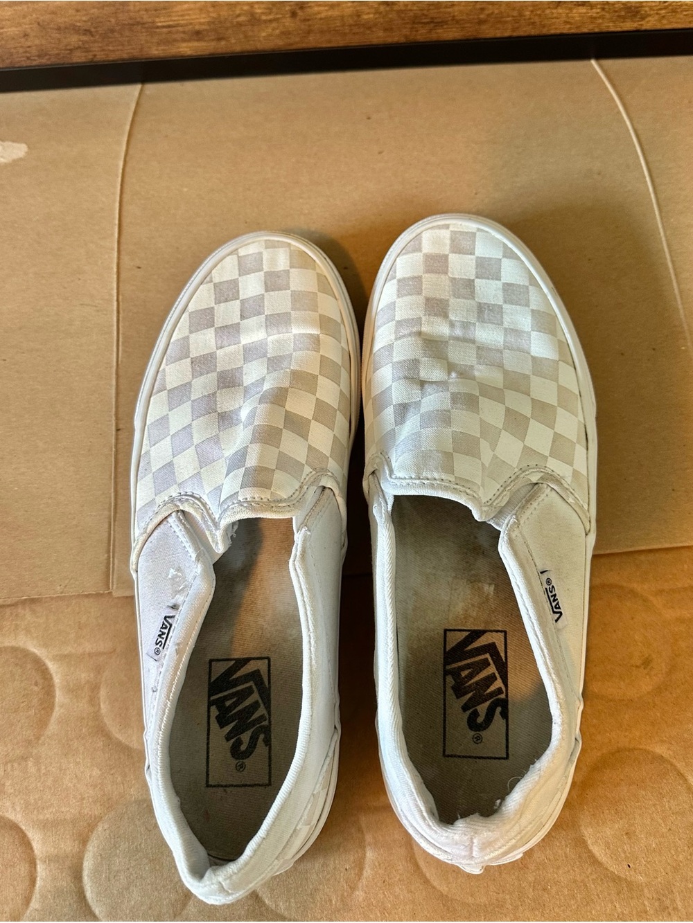 VANS Classic Slip-On Low Top Checkerboard Canvas Sneakers White/Gray Women’s - Picture 4 of 6